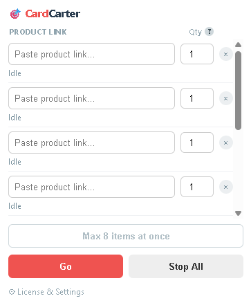 Pasting up to eight product links into CardCarter